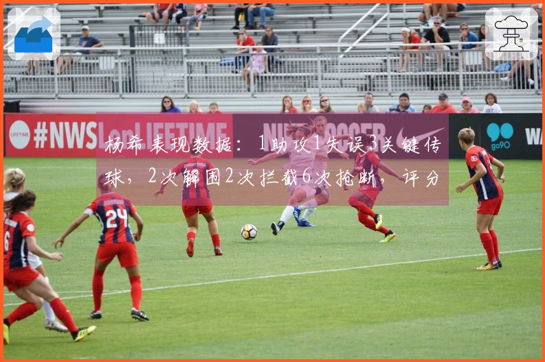 杨希表现数据：1助攻1失误3关键传球，2次解围2次拦截6次抢断，评分7.2